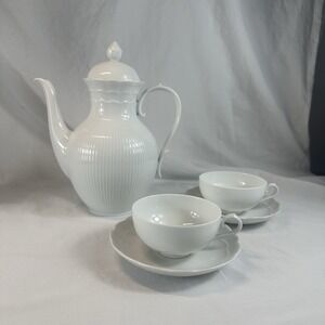 AK Kaiser Romantica White Coffee Pot Tea Set W Germany Scalloped EXC MCM Vtg